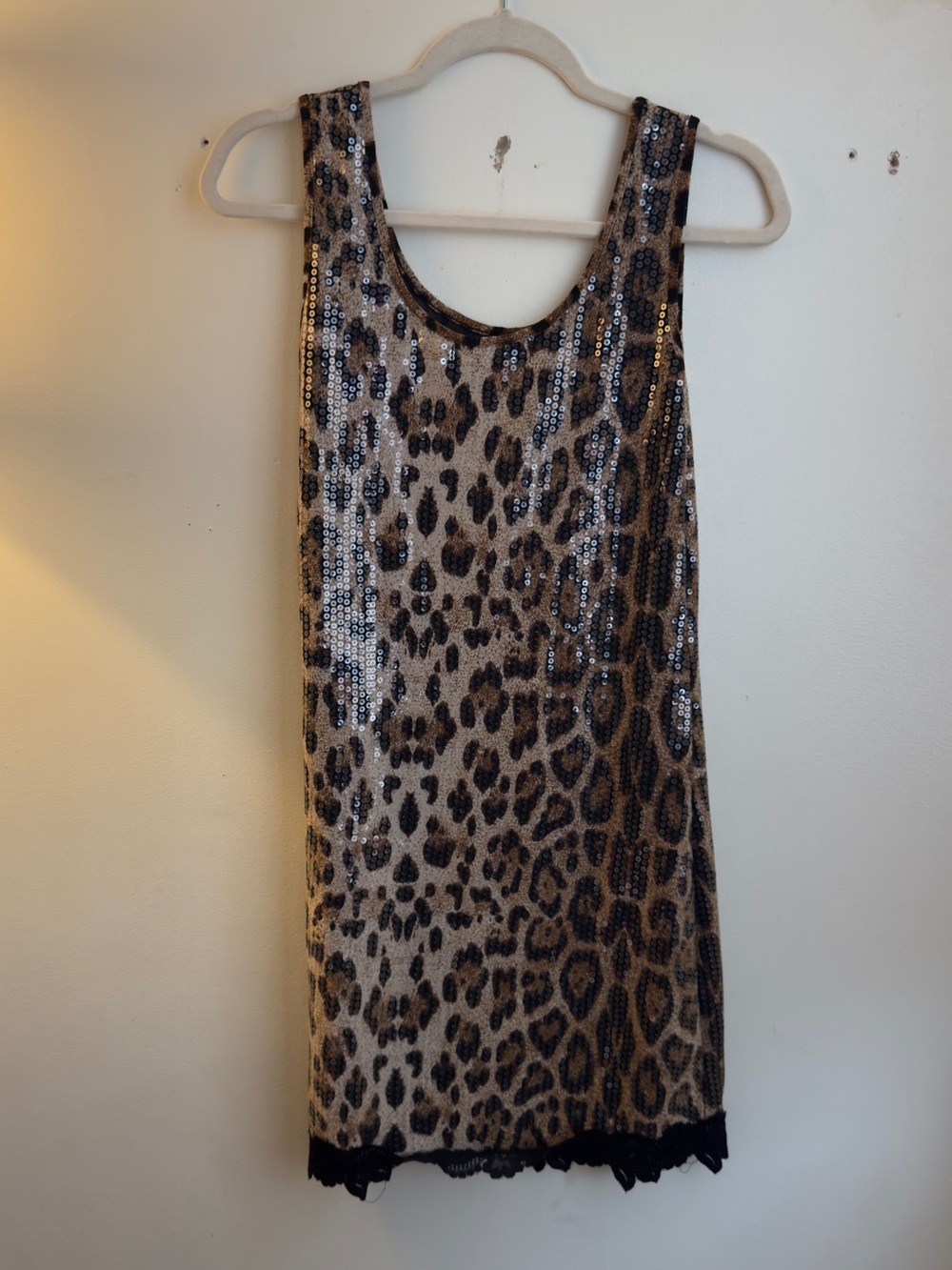 Sequin Leopard-Print Tank Dress - Beige Black